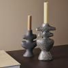Bougeoir YARA 16 cm, gris, grès, ferme LIVING